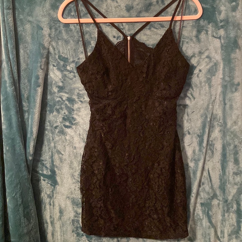 BUNDLE DISCOUNTS! Medium Black lace Lush Dress with side lace cutouts NWOT
